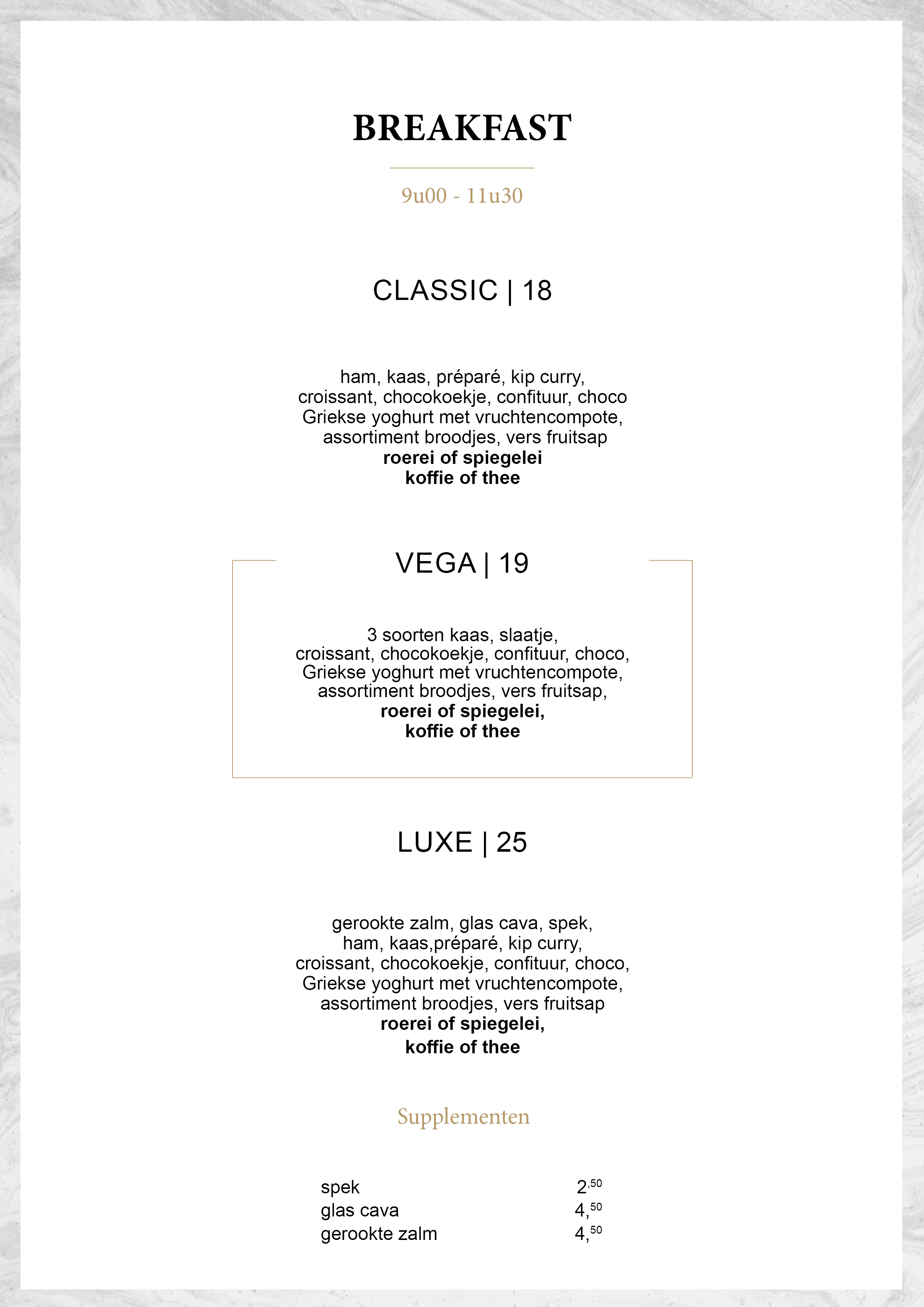 ontbijt Menukaart